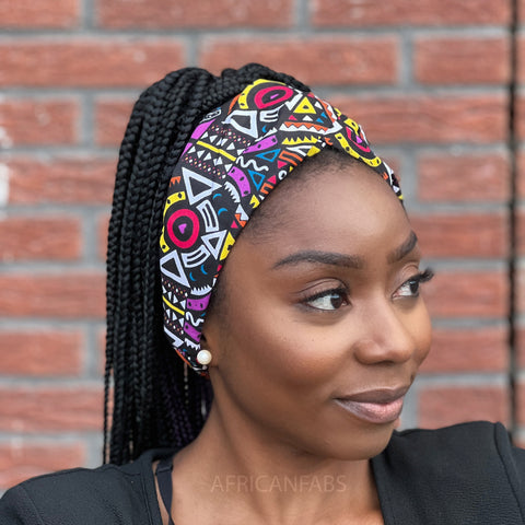 Haarband / Hoofdband in Afrikaanse print (Grotere maat) - Multicolor tribal