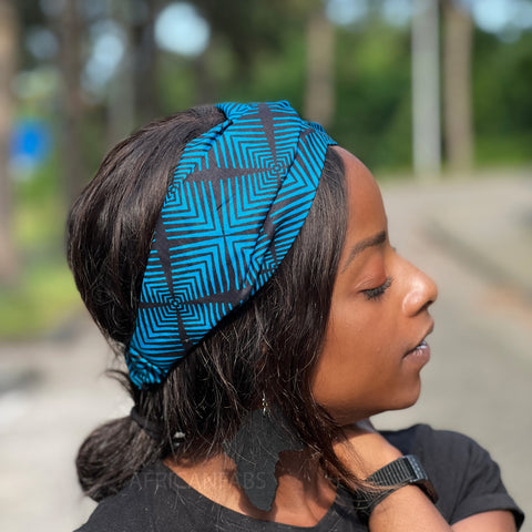 Haarband / Hoofdband in Afrikaanse print (Grotere maat) - Blauw fade effect