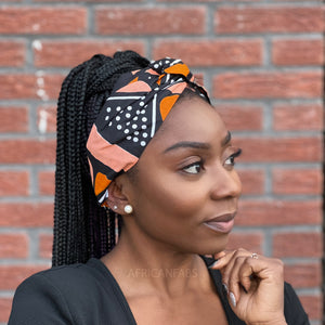 Haarband / Hoofdband in Afrikaanse print (Grotere maat) - Zalm Bogolan