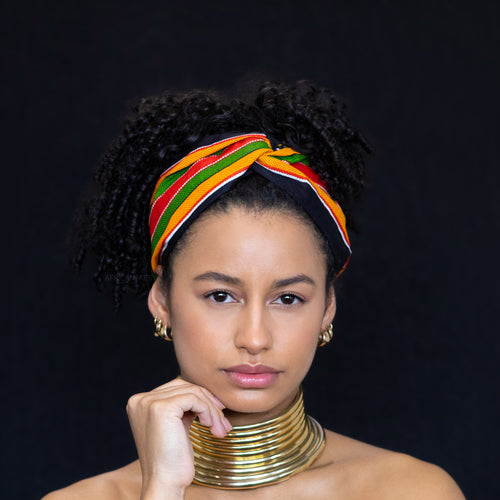 Haarband / Hoofdband in Afrikaanse print - Zwart Pan African kente