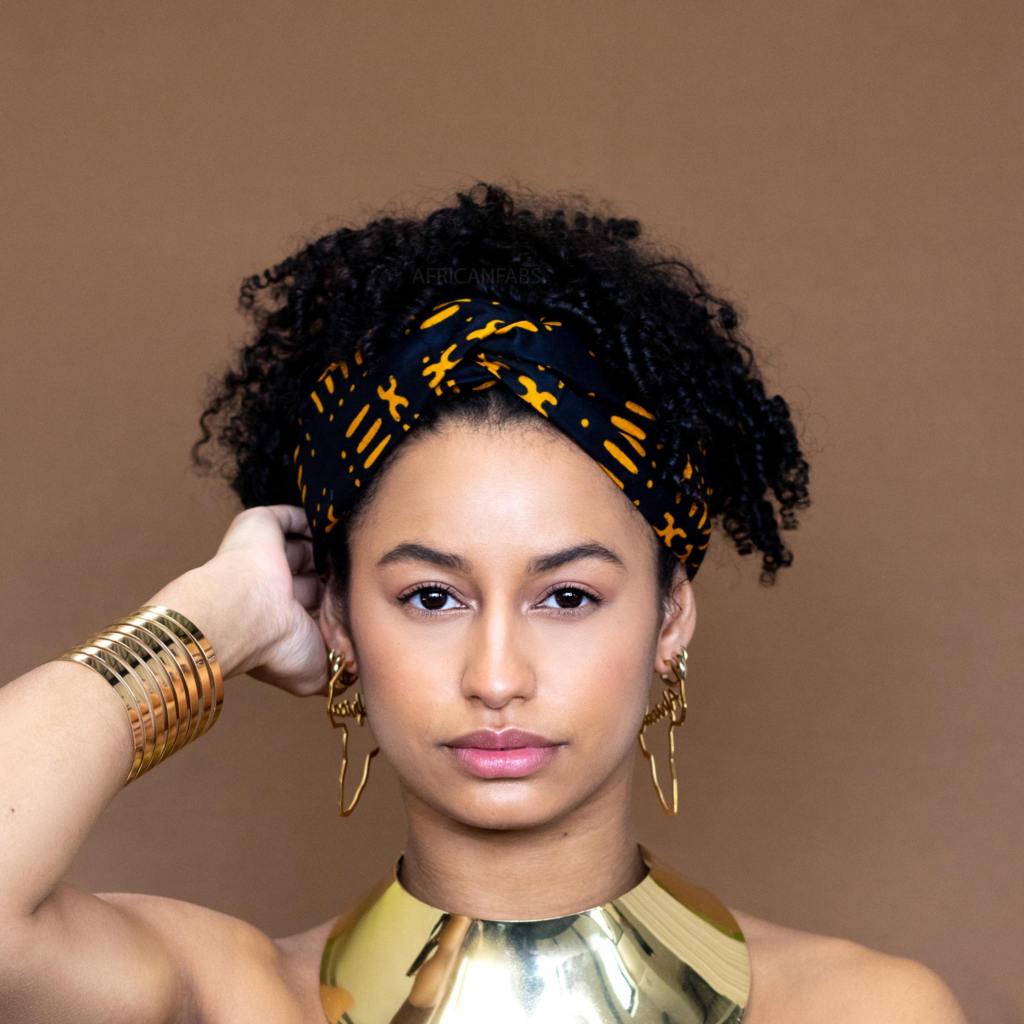 Haarband / Hoofdband in Afrikaanse print - Zwart / Gele Bogolan