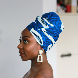 Afrikaanse hoofddoek / Vlisco headwrap - Blauw / Witte speedbird