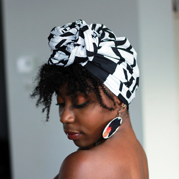 Afrikaanse Zwart / Witte Samakaka hoofddoek - Angolese Samacaca Headwrap