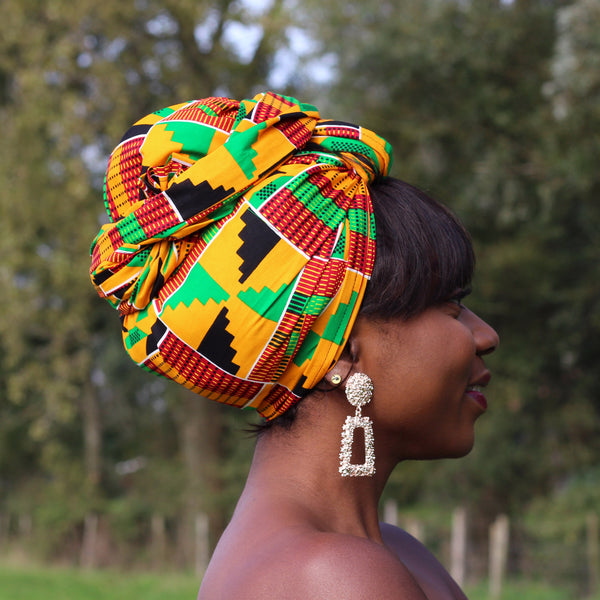 Afrikaanse hoofddoek / Kente headwrap - Groen / Geel