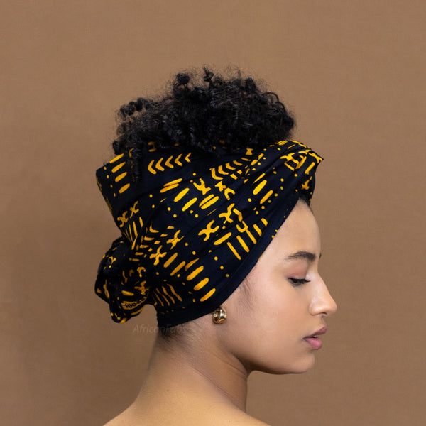 Afrikaanse Zwart / Gele Bogolan / Mud hoofddoek - headwrap