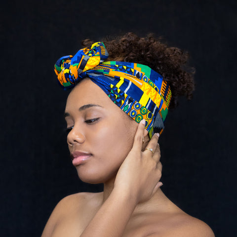 Afrikaanse Blauw / Oranje kente hoofddoek - headwrap