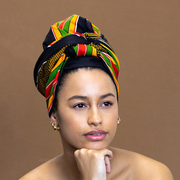 Afrikaanse  Zwart Pan African kente hoofddoek - headwrap
