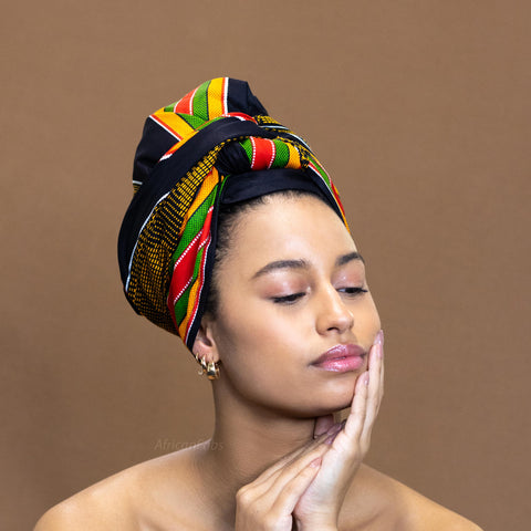 Afrikaanse  Zwart Pan African kente hoofddoek - headwrap