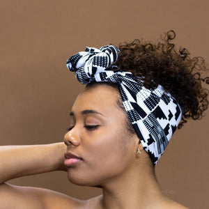 Afrikaanse  Zwart / Witte kente hoofddoek - headwrap