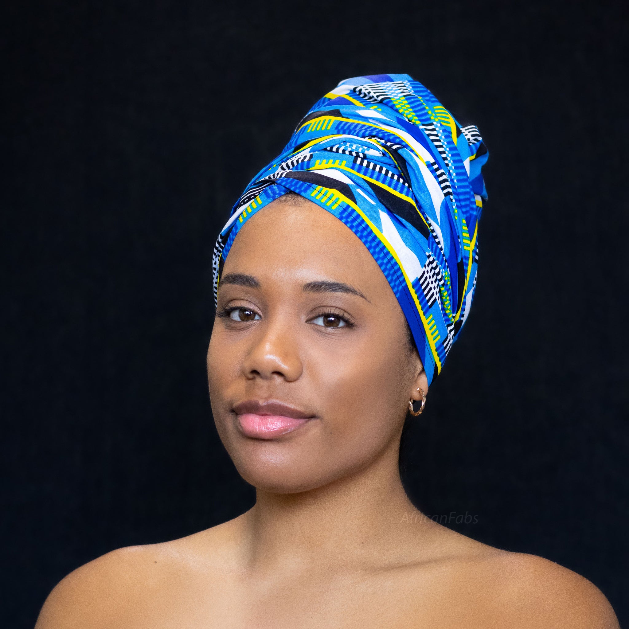 Afrikaanse Blauw / witte kente hoofddoek - headwrap