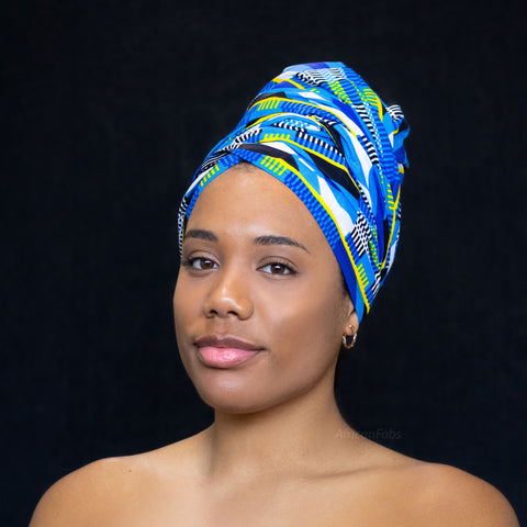 Afrikaanse Blauw / witte kente hoofddoek - headwrap