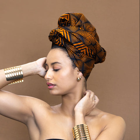Afrikaanse Bruin / Oranje fade effect hoofddoek - headwrap
