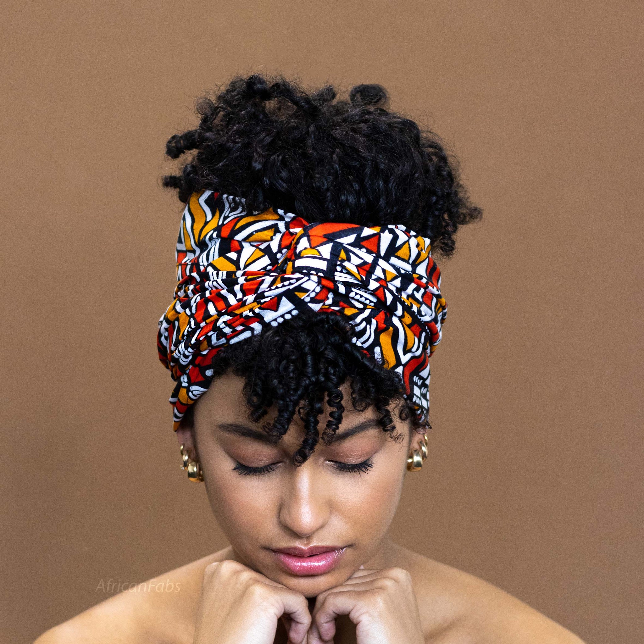 Afrikaanse Rood / Oranje Bogolan / Mud hoofddoek - headwrap