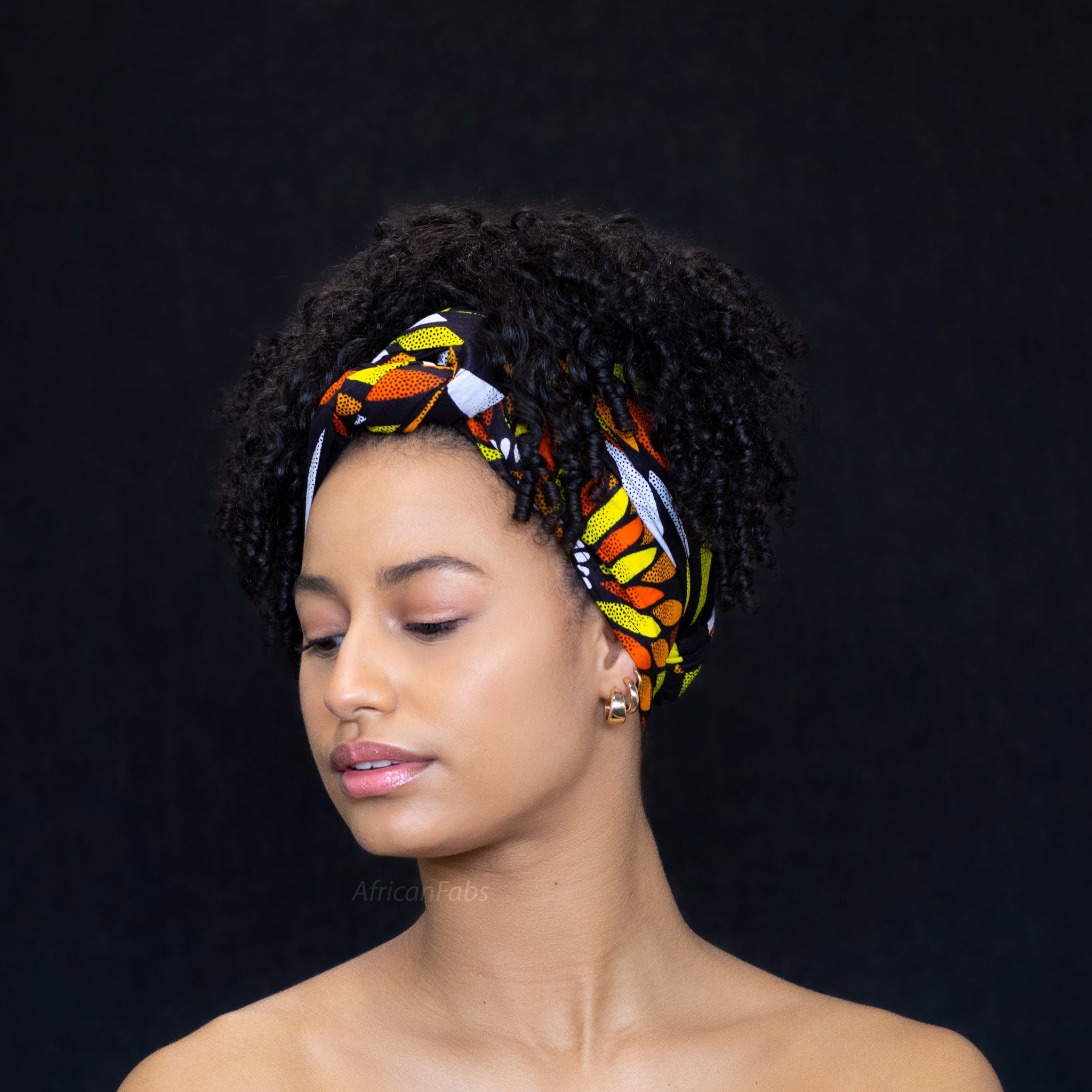 Afrikaanse Zwart / gele sunburst hoofddoek - headwrap