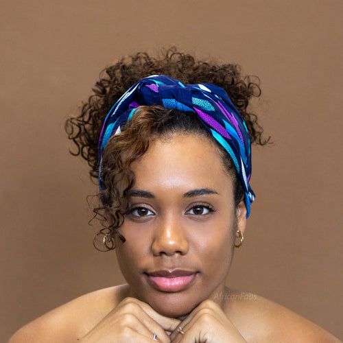 Afrikaanse Blauw / roze sunburst hoofddoek - headwrap