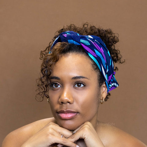 Afrikaanse Blauw / roze sunburst hoofddoek - headwrap