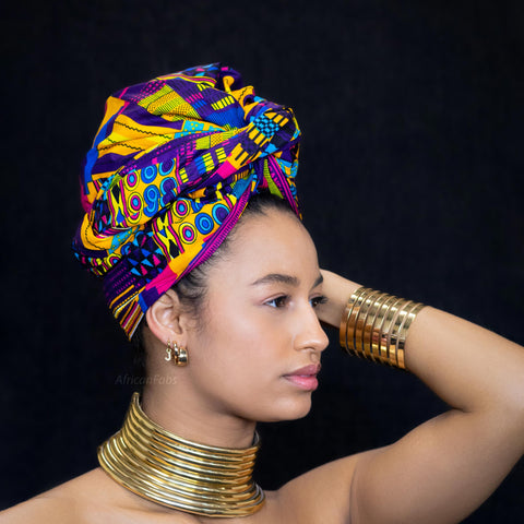 Afrikaanse Multicolor kente print hoofddoek - headwrap