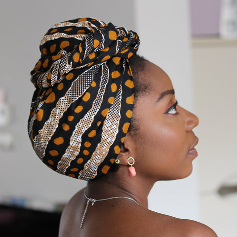 Afrikaanse hoofddoek / headwrap - Bogolan / Mud cloth stippen