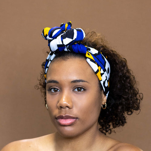 Afrikaanse  Blauw / Gele Samakaka hoofddoek - headwrap
