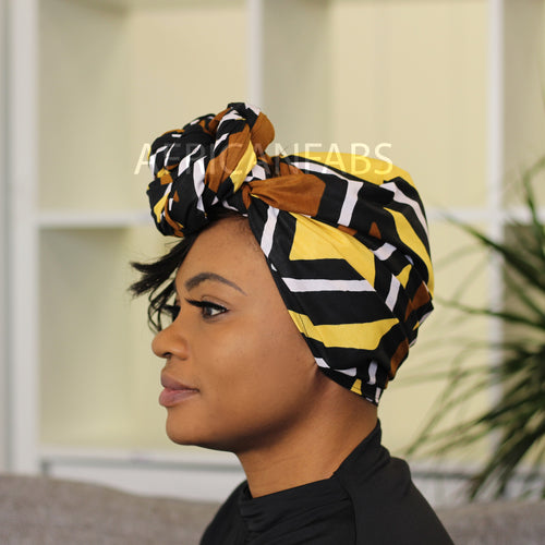 Afrikaanse hoofddoek / headwrap - Mud cloth print - Bruin