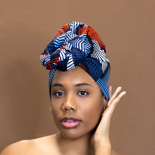 Afrikaanse Blauw / Rode swirl hoofddoek - headwrap