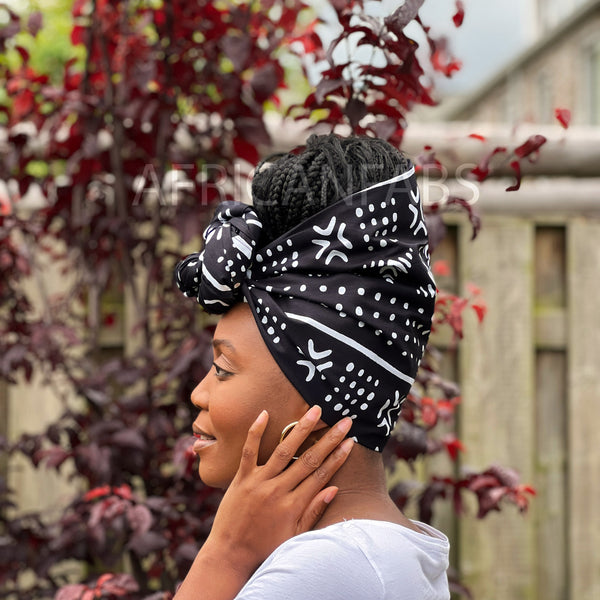 Afrikaanse Zwart / wit hoofddoek - Mud cloth headwrap