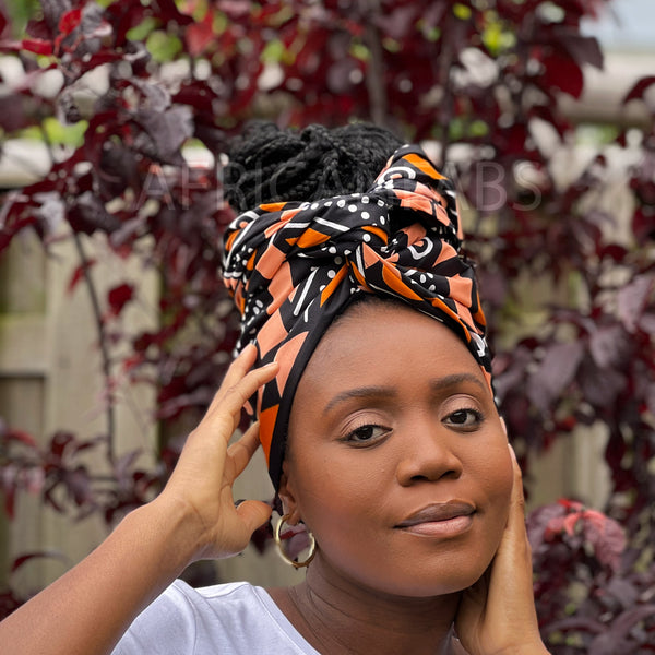 Afrikaanse Zwart / zalm hoofddoek - Mud cloth headwrap