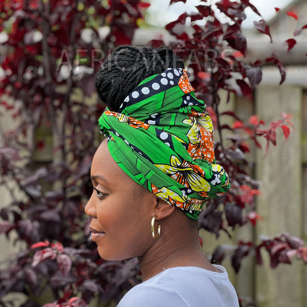 Afrikaanse Groen bloemen hoofddoek - headwrap