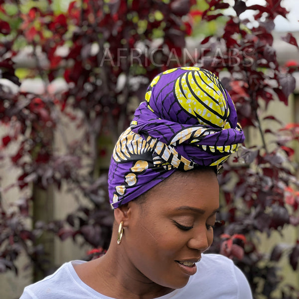 Afrikaanse Paarse bloemen hoofddoek - headwrap