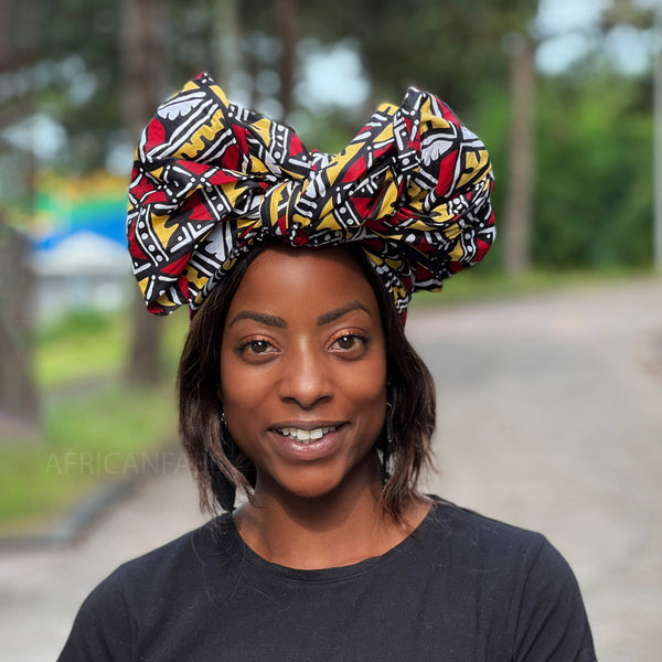 Afrikaanse Zacht geel / bordeaux bogolan hoofddoek - Mud cloth headwrap