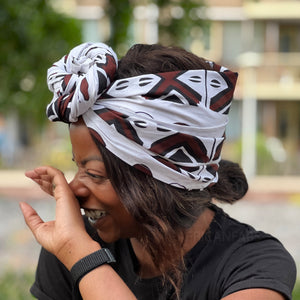 Afrikaanse Wit / bruine hoofddoek - Mud cloth headwrap
