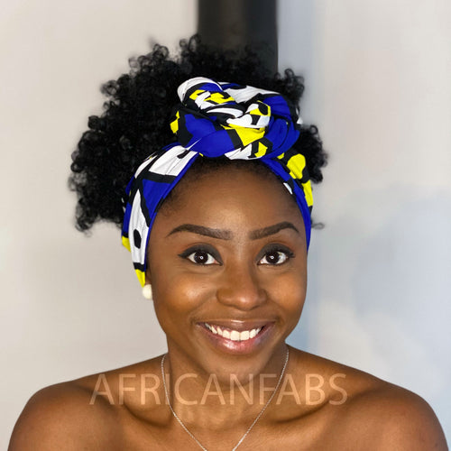 Afrikaanse hoofddoek / headwrap - Blauw Gele samakaka