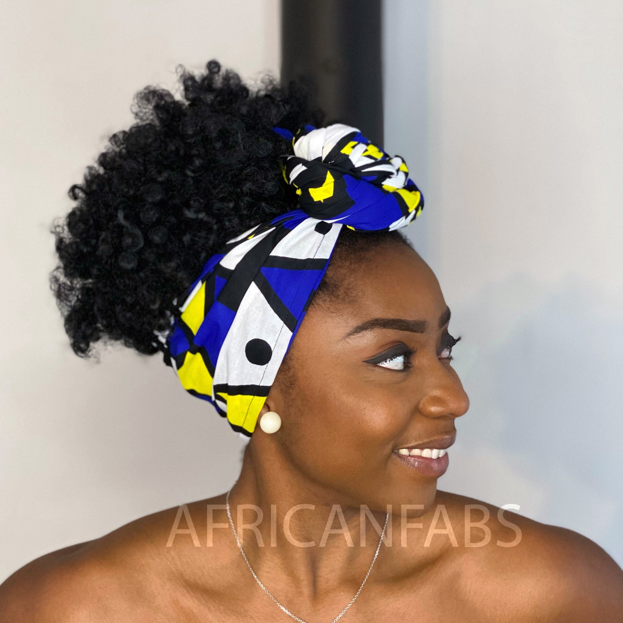 Afrikaanse hoofddoek / headwrap - Blauw Gele samakaka
