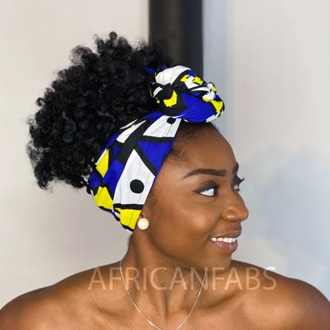 Afrikaanse hoofddoek / headwrap - Blauw Gele samakaka