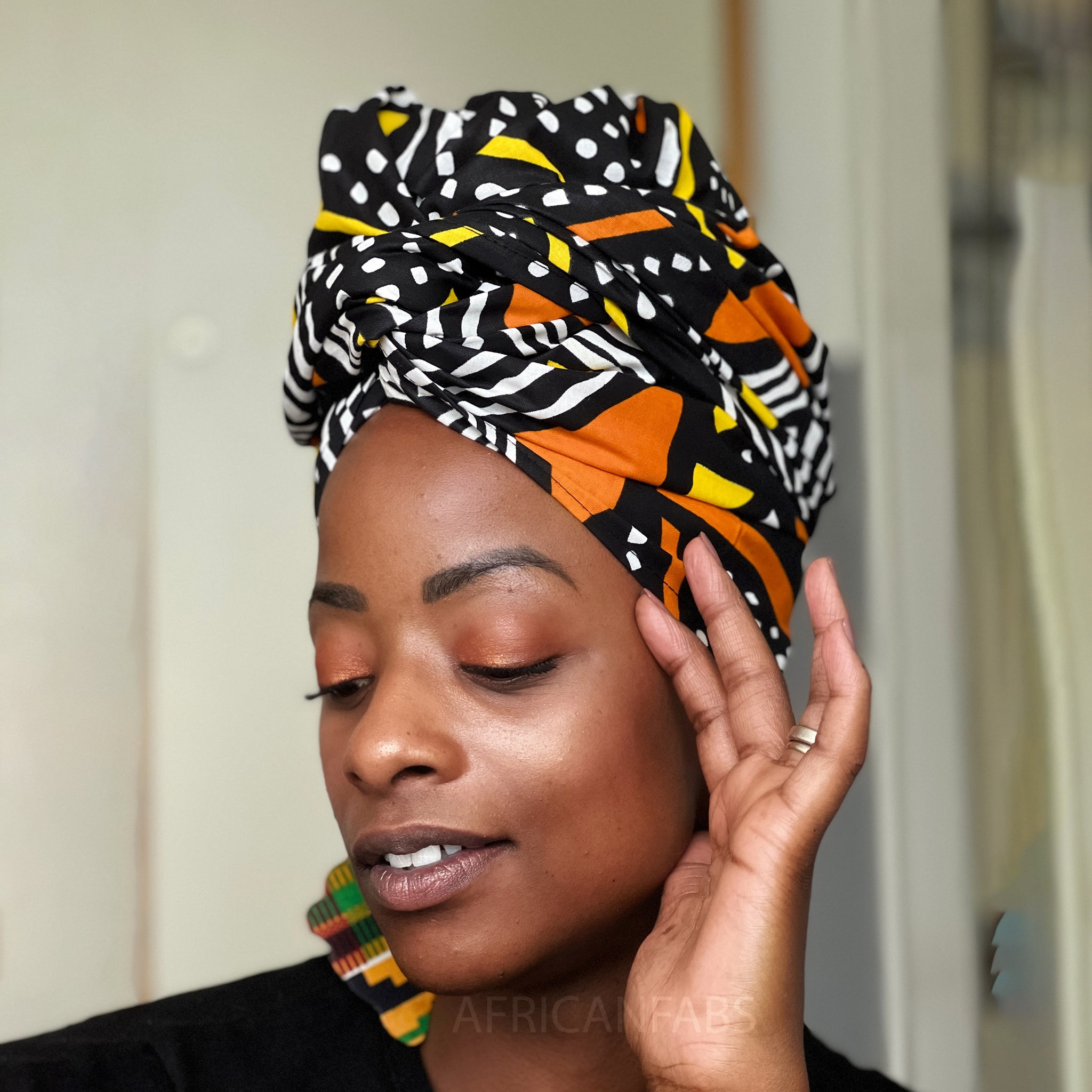 Afrikaanse Geel / oranje hoofddoek - Mud cloth headwrap
