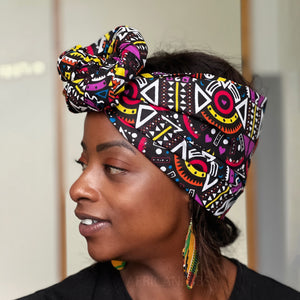 Afrikaanse Geel / paarse Tribal print hoofddoek - Mud cloth headwrap