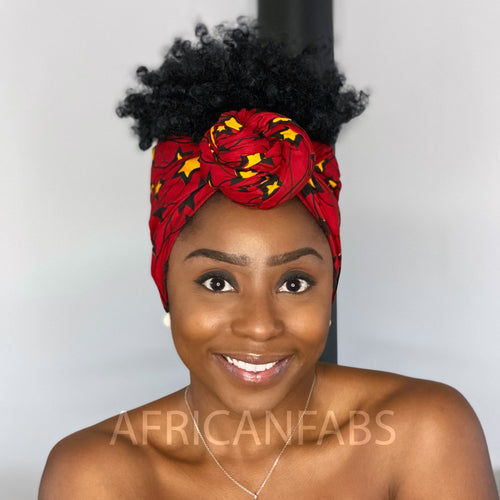 Afrikaanse hoofddoek / Vlisco headwrap - Rood / gele star