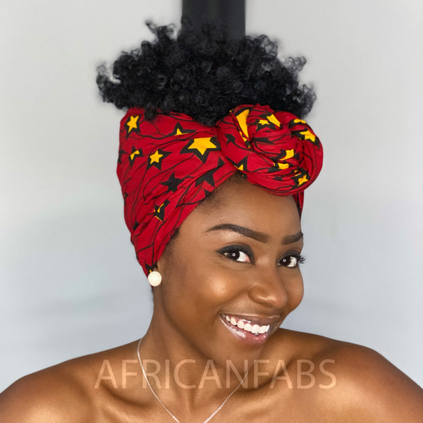 Afrikaanse hoofddoek / Vlisco headwrap - Rood / gele star