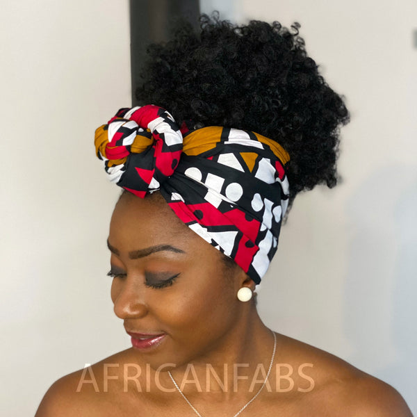 Afrikaanse hoofddoek / headwrap - Mosterd / Rode samakaka