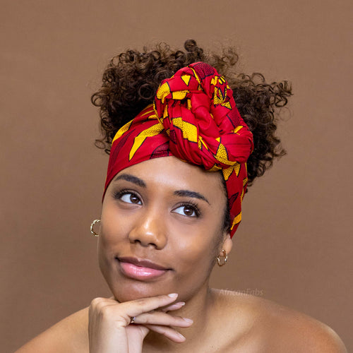 Afrikaanse Rood / gele sunburst hoofddoek - headwrap
