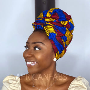 Afrikaanse hoofddoek / Vlisco headwrap - Rood / Blauw / Gele Santana