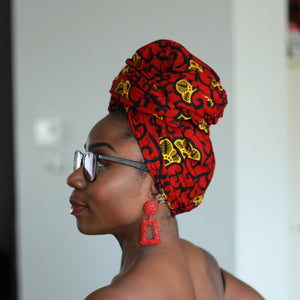 Afrikaanse hoofddoek / Vlisco headwrap - Rode / Gele branch