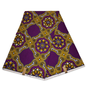 Afrikaanse stof - Geel / paarse royal patterns - 100% katoen
