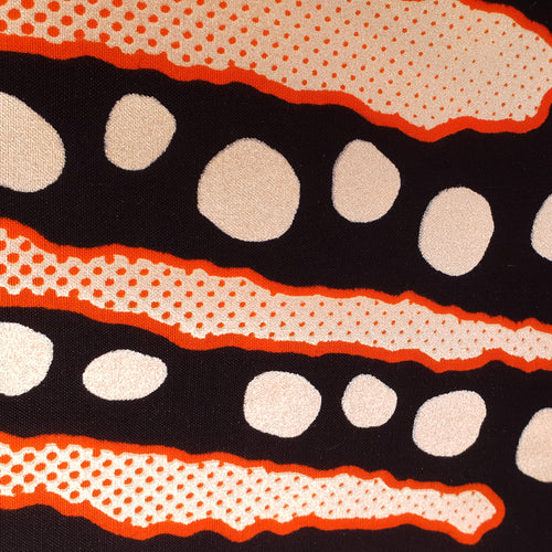 Afrikaanse stof - Zwart Oranje Mud cloth / Bogolan stripes - Metallic - 100% katoen