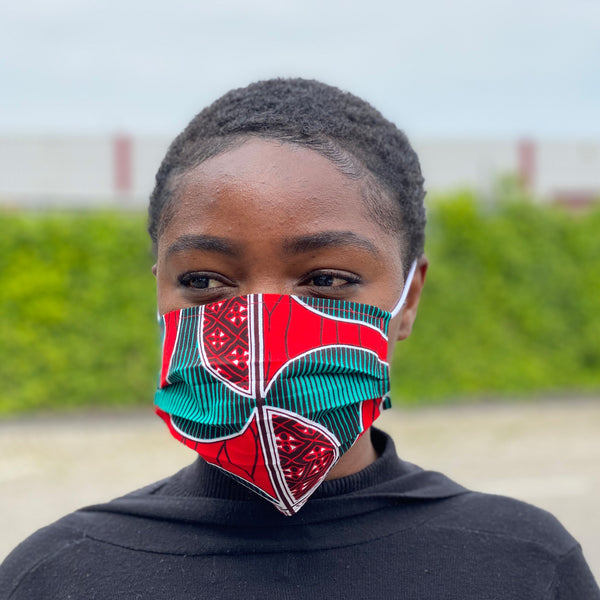 Afrikaanse print mondmasker / mondkapje van katoen Unisex - Rood groene swirl fan