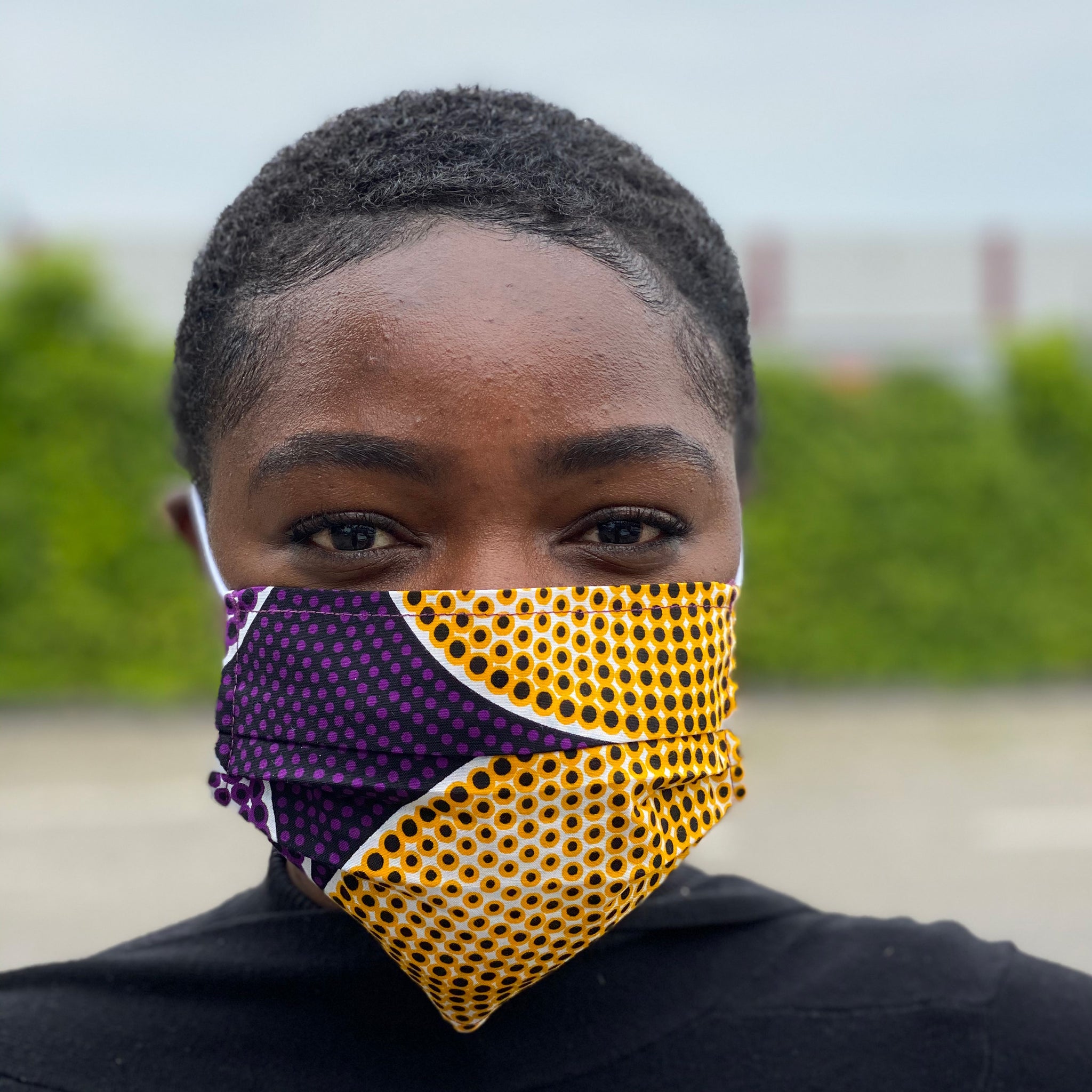 Afrikaanse print mondmasker / mondkapje van katoen Unisex - Paars gele circles