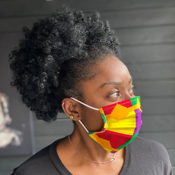 Afrikaanse print mondmasker / mondkapje van katoen Unisex - Geel Paarse kente