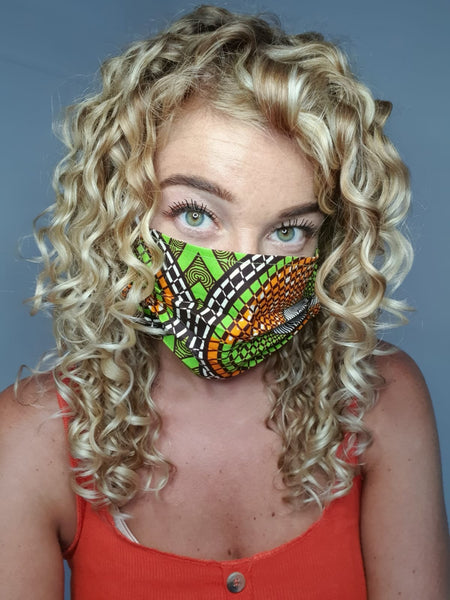 Afrikaanse print mondmasker / mondkapje met print van katoen Unisex - Groen oranje