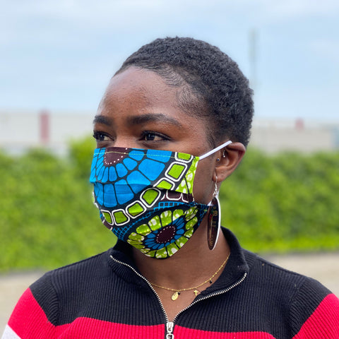 Afrikaanse print mondmasker / mondkapje van katoen Unisex - Blauw groene circles