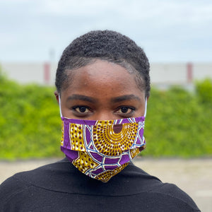 Afrikaanse print mondmasker / mondkapje van katoen Unisex - Paars mosterd dots